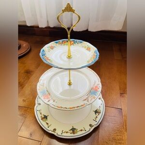 Three-Tier Porcelain Serving Stand - White and Gold